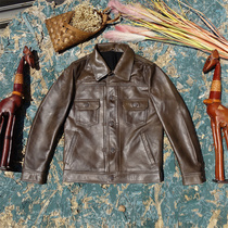 Summer sale imported top layer light oil wax vegetable tanned yellow cowhide genuine leather jacket for men 507X two pocket denim style