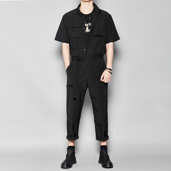 特别推荐 隐制春夏新品黑色工装英伦时尚轻工风翻领连身裤连体裤