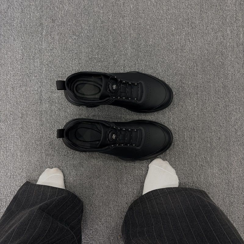 Black Casual Sports Shoes for Men, Thick-Soled, Height-Increasing, Non-Slip, Outdoor Commuting, Versatile, American-Style Jogging and Hiking Shoes