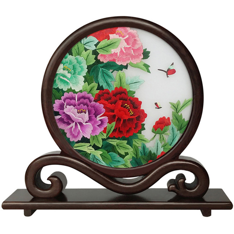 Handicrafts embroidered living room double-sided embroidery finished product portable Chinese screen small swing parts screen gift