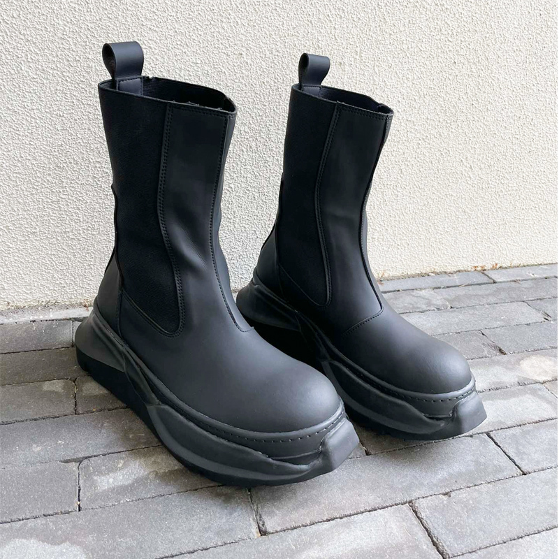 Men's Mid-Calf Boots, Retro Round Toe, Thick Sole, Height-Increasing Men's Boots, Ro Shoes, Dark Fashion Trendy Men's Shoes, Korean Style Martin Boots Men's Mid-Calf Boots, Retro Round Toe, Thick Sole, Height-Increasing Men's Boots, Ro Shoes, Dark Fashion Trendy Men's Shoes, Korean Style Martin Boots