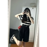 Черный тонкий костюм, шорты, летние штаны для отдыха, большой размер, высокая талия, свободный прямой крой