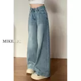 Джинсовые летние штаны, высокая талия, для формы тела «груша», свободный прямой крой