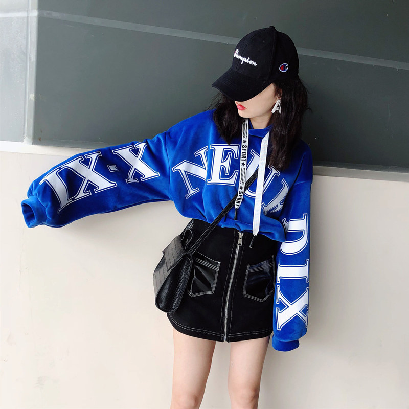 Klein blue necroclad woman 2022 spring autumn season new loose plus suede thickened small subshort gold velvet blouse