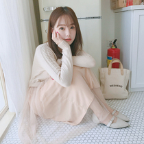 2021 spring new sweet temperament thin net red knitted dress fake two-piece waist mesh skirt base skirt