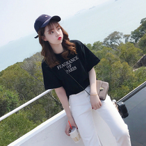 black t-shirt womens summer 2021 new ins tide net red letters short-sleeved top wild loose student pure cotton t-shirt