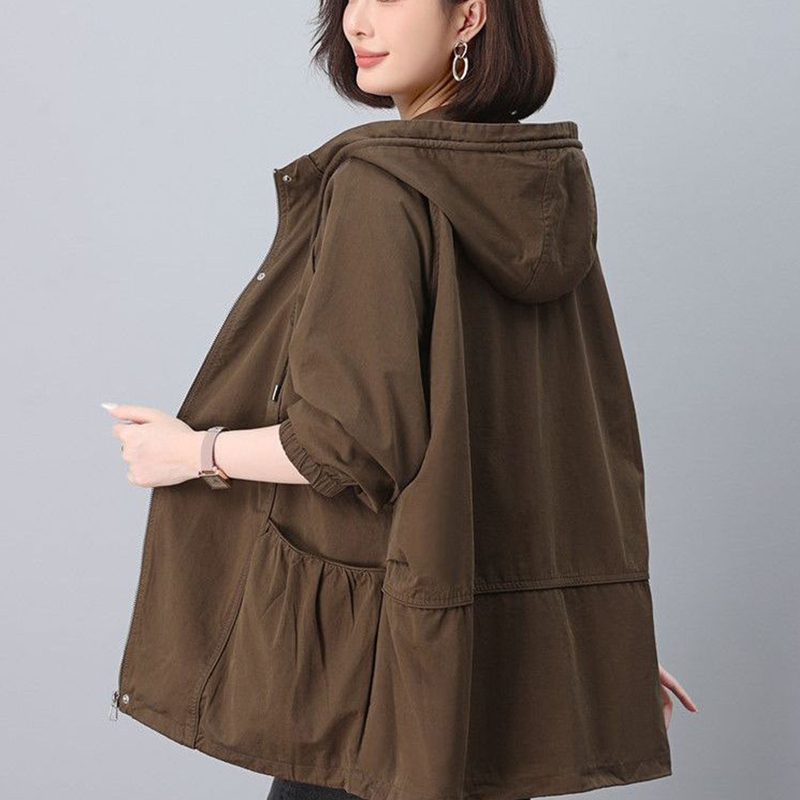 Gariub! Mid-Length Hooded Korean-Style Trench Coat for Women, 2025 Spring and Autumn New Style, Loose Fit, Plus Size, Casual Mom's Jacket