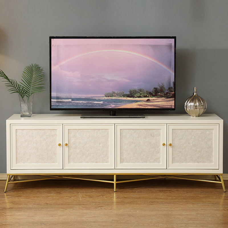 Italian light luxury shell TV cabinet simple modern living room furniture combination Nordic style solid wood self-assembly custom low cabinet