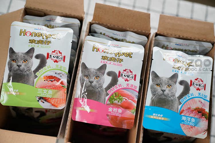 Zoo 欢 虎 猫 Với túi mềm thức ăn ướt đóng hộp 85g * 12 túi FCL Miaocheng mèo con mèo nhỏ ăn nhẹ - Đồ ăn nhẹ cho mèo hạt cho mèo con 2 tháng tuổi