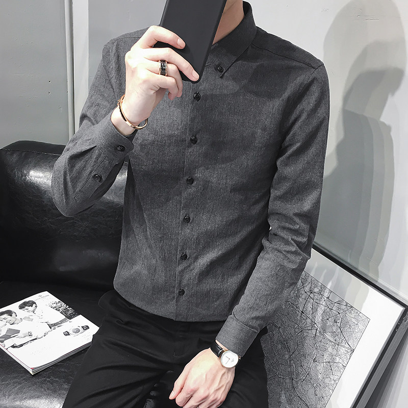 Spring new Japanese shirt men's long-sleeved Korean version slim and handsome trend casual spring and autumn inch shirt men's shirt