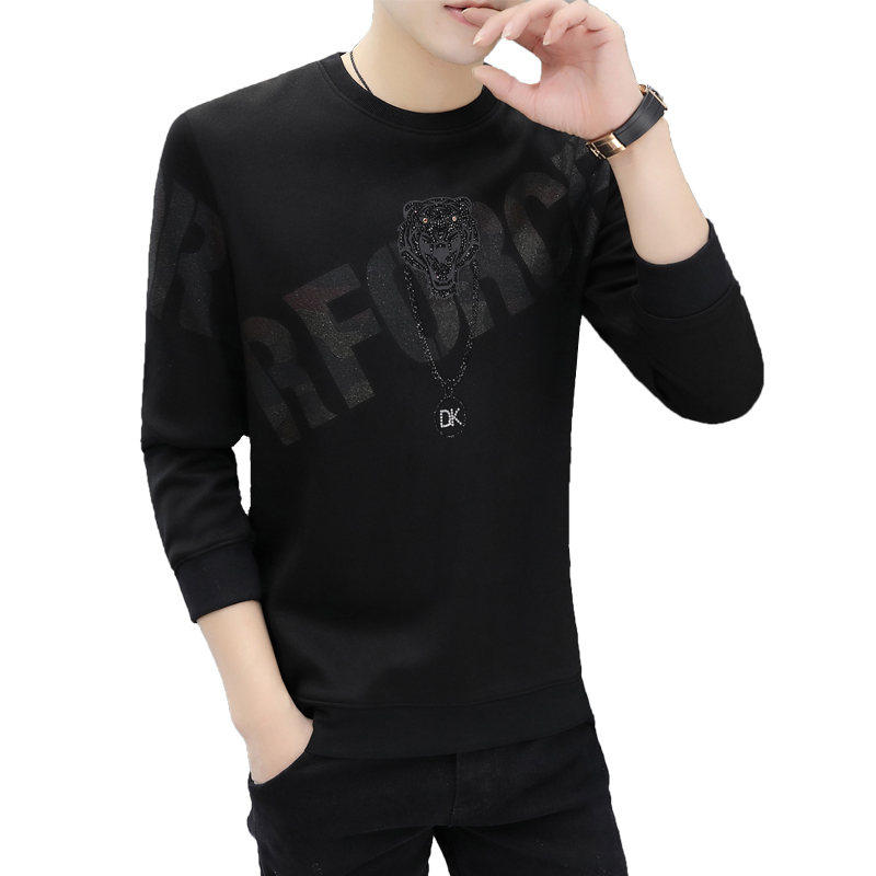 Korean version of the trendy sweater men plus velvet thickened round neck youth warm long-sleeved t-shirt trend Korean version of the bottoming shirt for men