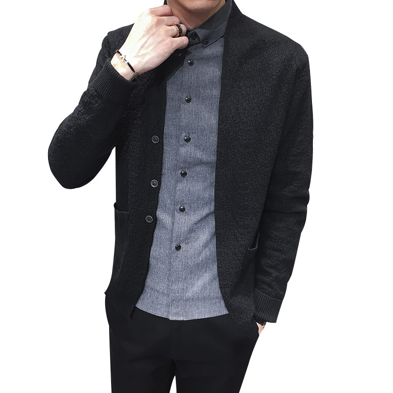 Spring new knitted cardigan men's thin Korean version trend slim sweater jacket men's casual sweater outer wear