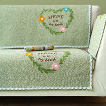 Nordic simple fashion cotton hemp sofa cushion non-slip four seasons universal solid wood leather cover cover scarf embroidery seat cushion