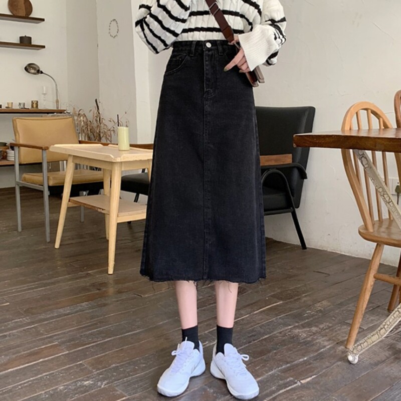 Summer New Big Yard MM High Waist Skin Middle Black Dress A-word Half Dress in Summer