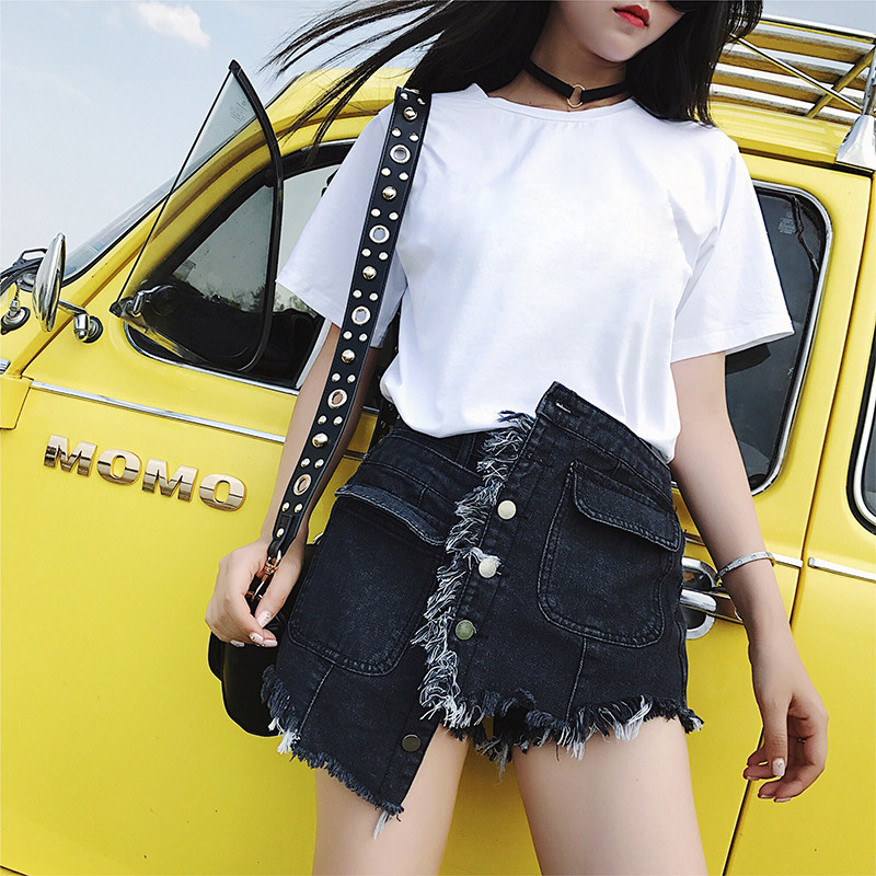 Denim Shorts Skirt Woman Fat Mm Plus Fat Increase Yard 2021 Summer Korean version High waist loose Thin Broadleg Hot Pants