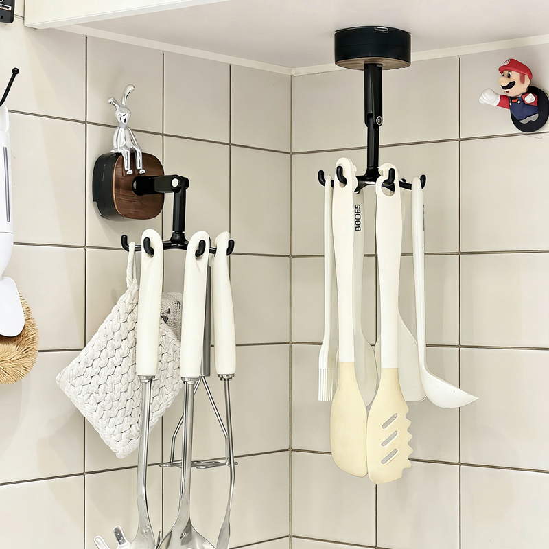 Kitchen Hook, No-Drill, Strong Load-Bearing, Traceless, Six-Claw Rotating Suction Cup Hook for Wall Behind Door, for Spatulas and Spoons