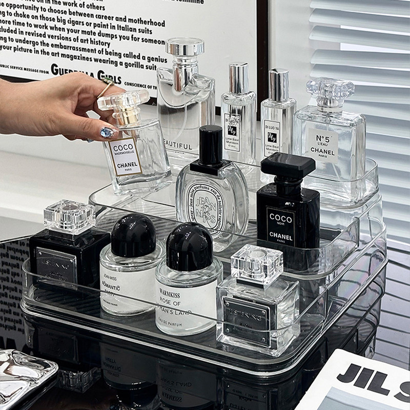 桌面化妆品香水置物架梳妆台护肤品眼影收纳盒子亚克力阶梯展示架