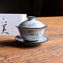 Jingdezhen coarse pottery hand-painted tea-making cover bowl Teacup large hand-grasping pot Three-cai Kung Fu tea bowl single tea prepared for anti-scalding