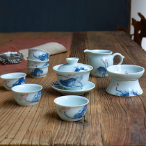 Celadon hand-painted lotus tea set whole set of kung fu tea set set Bowl tea cup set household ceramic tea set