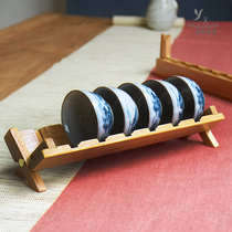 Handmade bamboo cup holder Cup drain rack kung fu tea set tea ceremony zero with portable folding tea cup hand rack