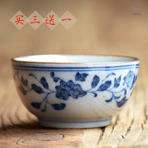 Coarse pottery hand-painted ceramic tea cup Personal cup Jingdezhen blue and white antique Kung Fu tea cup Master cup tea cup tea cup Tea bowl