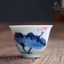 Jingdezhen hand-painted Lotus Kung Fu tea cup set Ceramic master cup Tea cup Single cup Individual cup Blue and white teacup