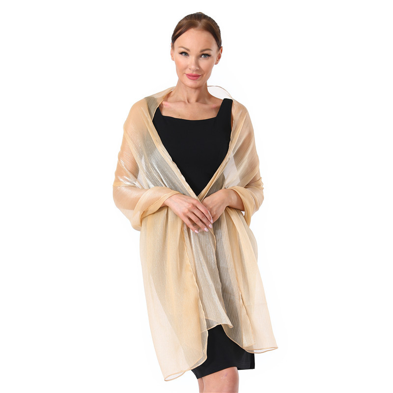 Elegant Champagne Gold Cheongsam Evening Dress with Shawl for Women, New Style for Banquets, Organza Versatile Scarf for Mother-In-Law