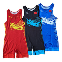 2021 New Edition Chinese Team Men’s Wrestling Uniform Chinese Dragon High Neck One-piece Dragon Wrestling Uniform Printable