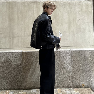 Desaturate metal skeleton godzilla stand collar pu winter jacket men and women premium