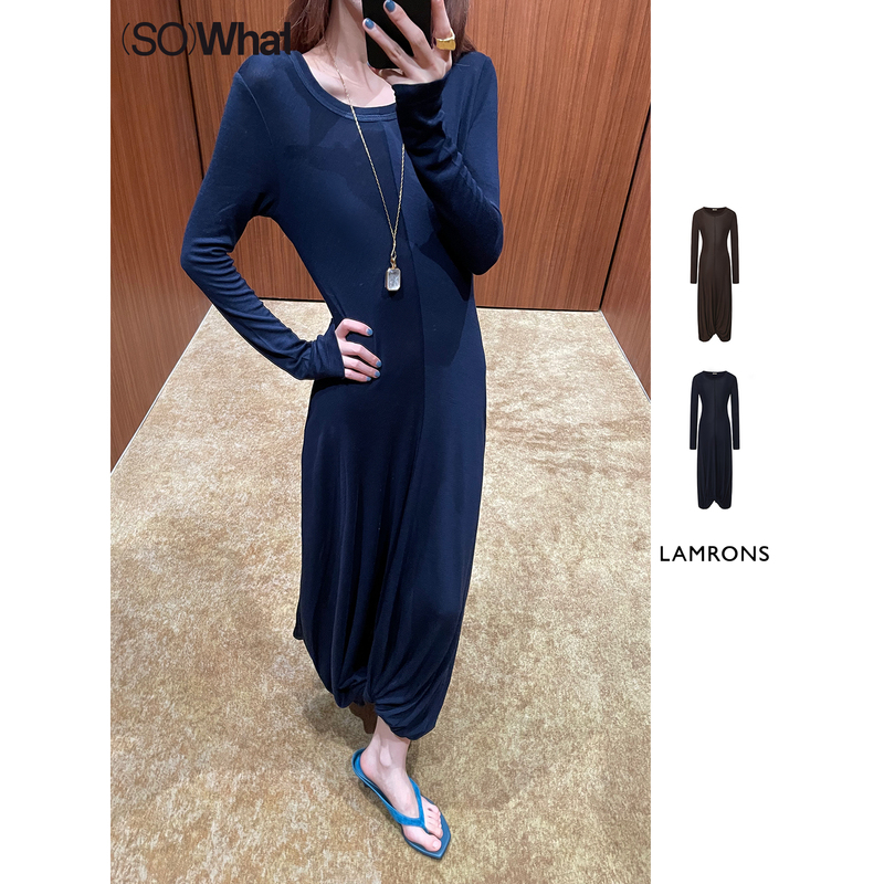 Sowhat Buyer Store Lamrons Paper Man Long Dress Knotted Long Sleeve Wool Dress 26 Autumn/Winter