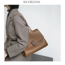 Retro simple leather shoulder tote bag womens large capacity bucket bag new fashion commuter soft cowhide Hand bag