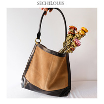 Fashion leather large capacity color Hand bag female new niche bucket bag female atmosphere cowhide crossbody tote bag