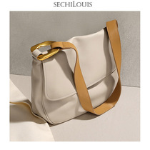 Commuter large capacity leather tote bag women shoulder bag 2021 new fashion color color cowhide crossbody saddle bag