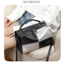 Fashion Commuter Contrast Color Hand bag Female Leather Boston Bag New Temperament Joker Large Capacity Single Shoulder shoulder bag