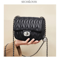 Elegant rhinestone leather chain fold bag female 2021 New cowhide fashion small fragrant wind diamond mini shoulder bag