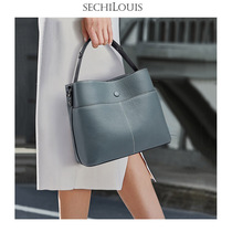 Retro classic bucket bag women leather Hand bag 2021 new fashion commuter atmospheric cowhide shoulder shoulder bag