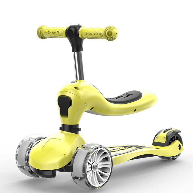 Yellow multifunctional scooter children 2in 1 1236 year old baby can sit on 4wheel