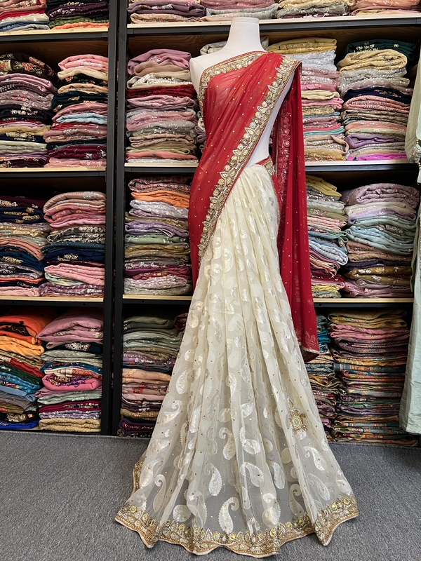 Indian Heavy-Beaded Workmanship 6m Saree, Brand New with a Complimentary Top, No Returns or Exchanges