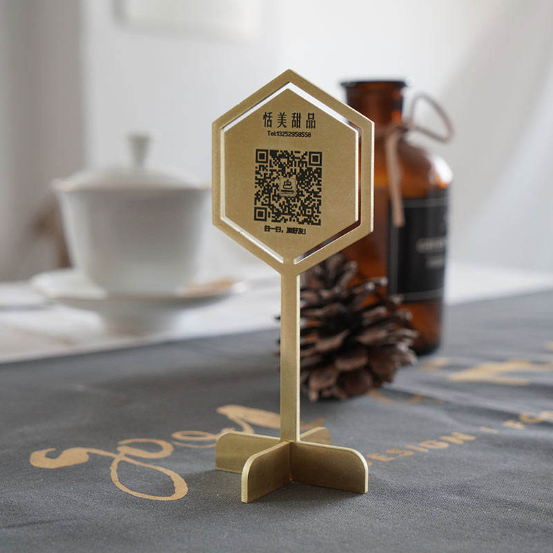 yoyo space hexagonal table Nordic style dining room table face payment code logo pure brass pendulum standing plate