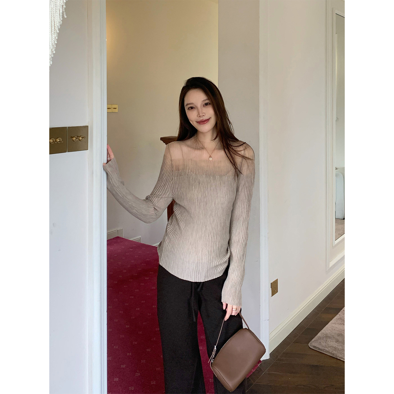 Dabai Dbai [Slightly Sheer and Soft] Atmospheric Hollow-Out Slightly Sheer Knit Sweater for Women, Autumn Casual Long-Sleeve Top