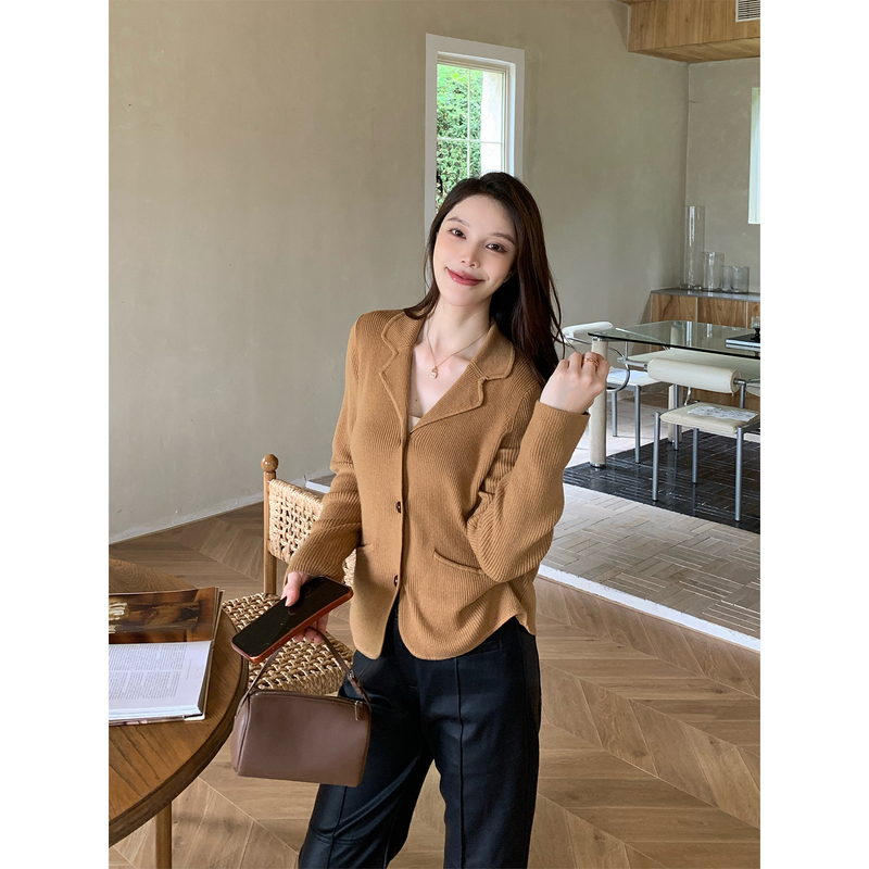 Dabai Dbai【Caramel Autumn】Mulberry Silk Casual V-Neck Knitted Cardigan for Women, Autumn High-End Versatile Jacket Dabai Dbai【Caramel Autumn】Mulberry Silk Casual V-Neck Knitted Cardigan for Women, Autumn High-End Versatile Jacket