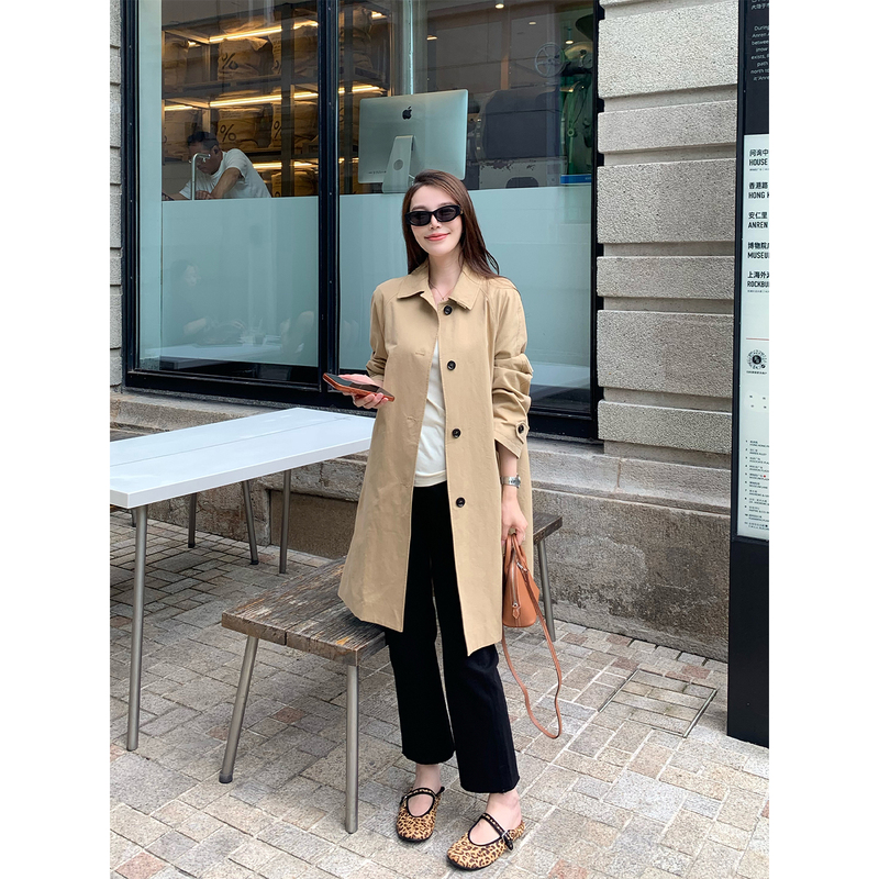 Dabai Dbai【Late Autumn】Khaki Commuter Style Simple Versatile Lapel Trench Coat Women's Autumn Casual Jacket