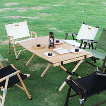 Mounthiker Mountain Clients Outside Solid Wood Egg Roll Table Foldable Camp Camping Beech Table Picnic Table and Chair