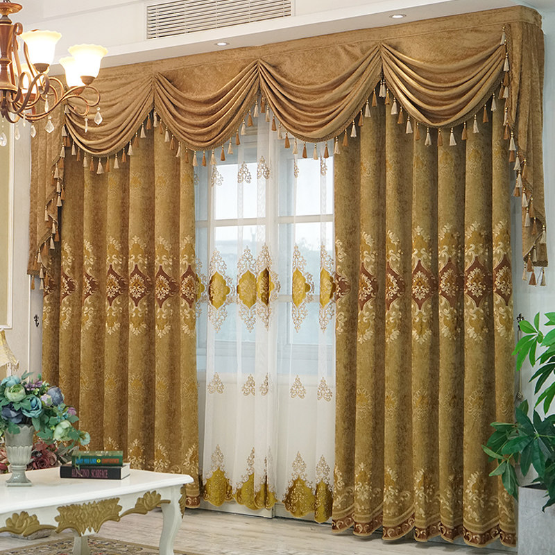 Snow Neil Window Cord Fabric Ostyle Living Room Upscale Atmosphere Luxurious Water Wave Curtain Hook Track Type Floor Window Embroidered