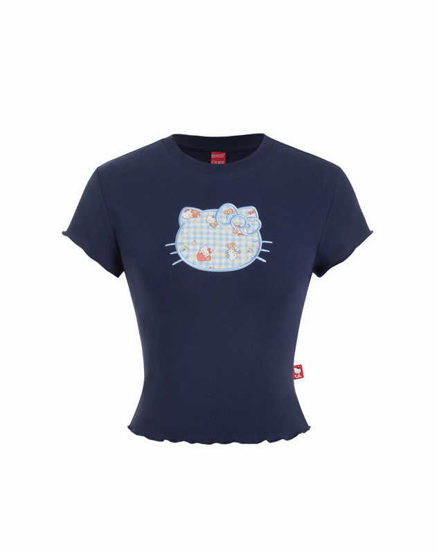 Korean Brand Cider Hello Kitty Bowknot Graphic Lettuce Print T-Shirt Zuskbz