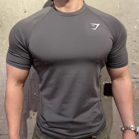 英国Gymshark肌肉鲨鱼男运动健身速干T恤透气弹性显身材修身短袖