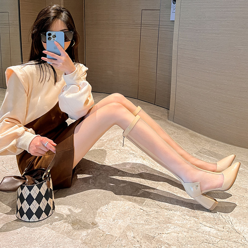 Coarse high heel hollowed-out long cylinder boots Almond Color Boots Children 2022 Nets Boots Summer High Cylinder Martin Boots Woman Thin boots