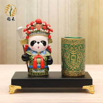 Chinese style features Beijing Opera facial makeup characters panda creative pen holder desktop decoration ornaments for business to send foreigners gifts