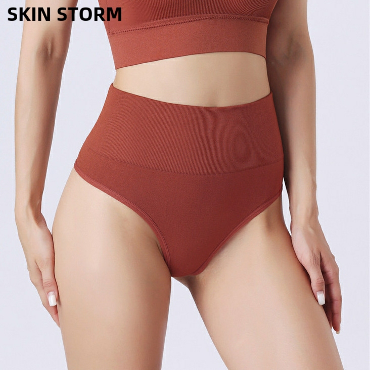 Skin Storm Fitness Sports Ribbed Underwear Skims Sexy Lingerie Kardashian Style Mid-Waist Thong T-Pants