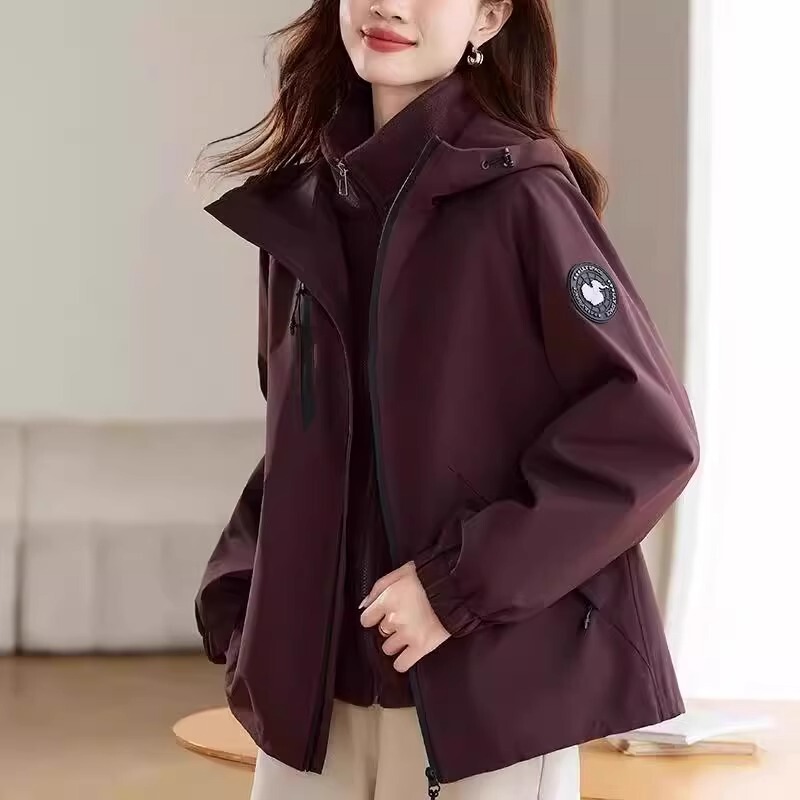 French Rouje Moaks Three-In-One Detachable Jacket for Women, New Thickened Loose Coat for Spring, Autumn, and Winter, Trendy